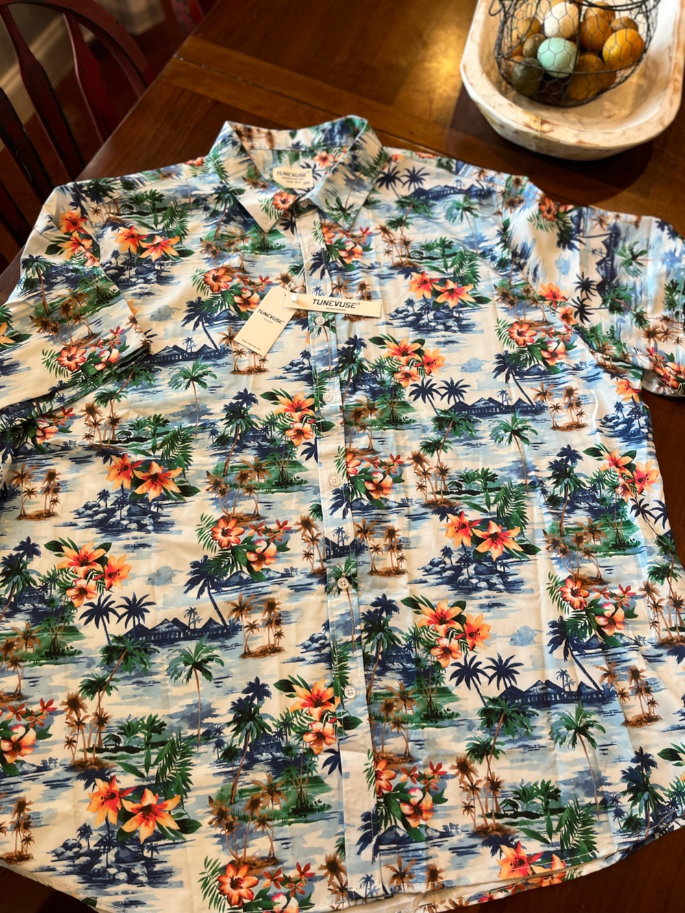 Men’s Tropical Floral Short-Sleeve Button-Down Shirt - Blue/Green